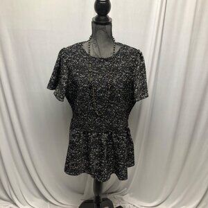 Coco and Carmen Shirley Smocked Peplum Top Womens Size XXL Black White Print NEW